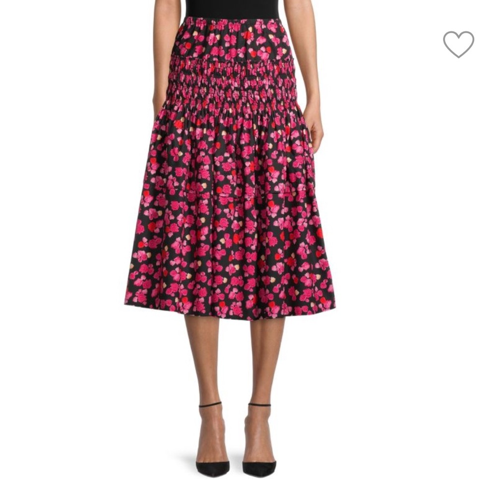 Kenzo Women’s Floral Smocked Skirt Pink and Black Skirt Sz 40